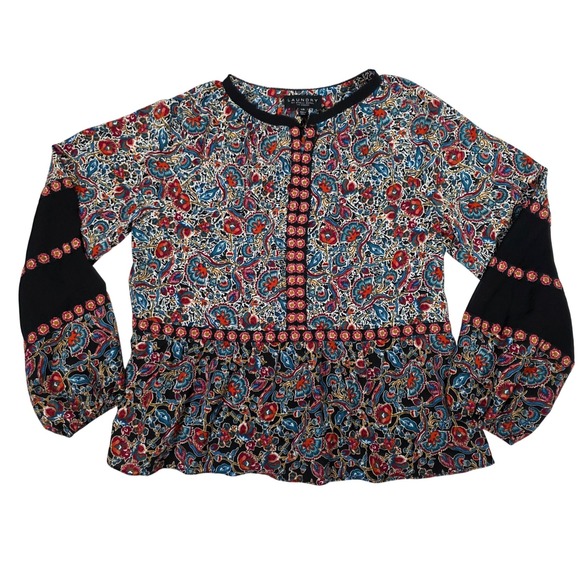 Laundry by Shelli Segal Floral Print Peplum Blouse Top Multicolor L/G - Picture 1 of 11